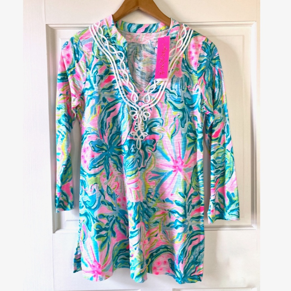NWT Lilly Pulitzer Kaia SlubKnit Tunic Top Size S Multi One in a Melon Bust 36"
